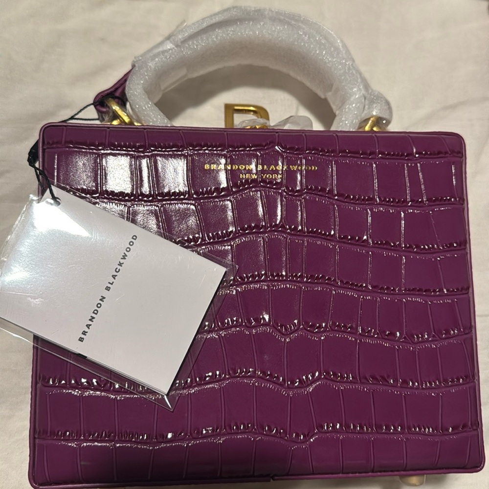 NWT Brandon Blackwood Purple Croc Embossed Leather Trunk Purse